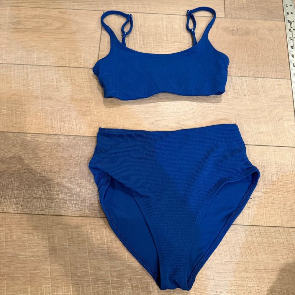 OLD NAVY WOMENS XS HIGH WAISTED BIKINI TEXTURED ROYAL BLUE
